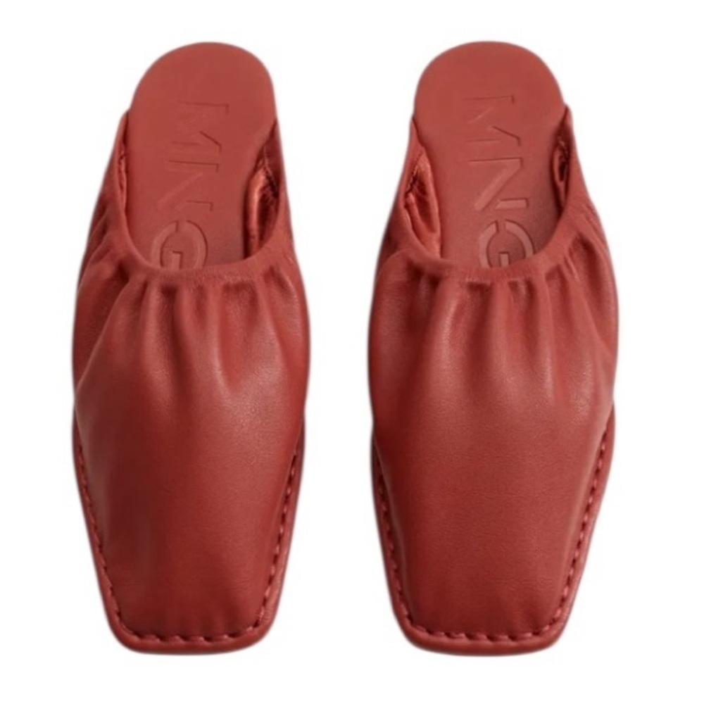 Mango 38 (7.5-8) NEW Red/orange Mules with Square Toe and Ruched detail